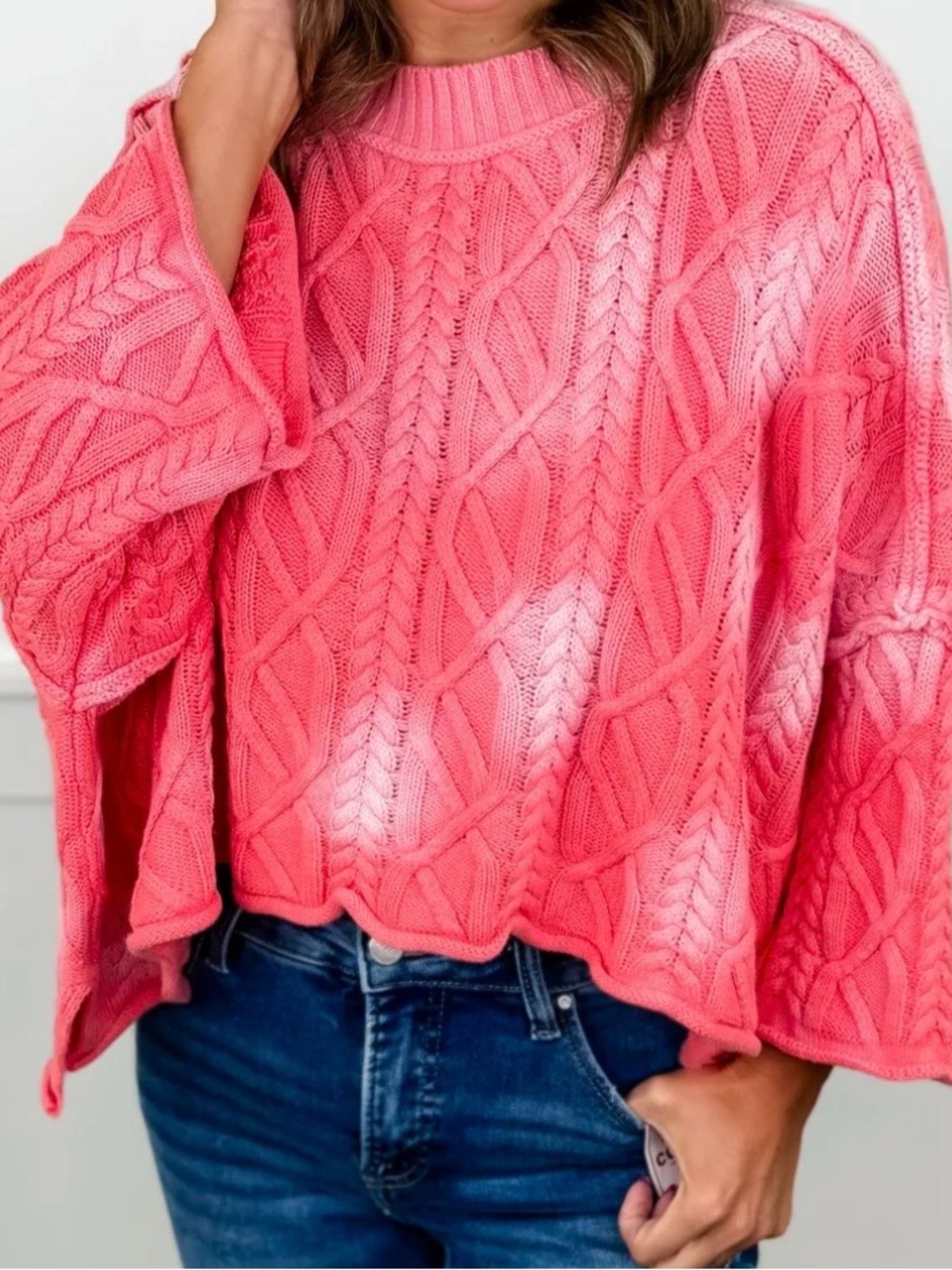 White Birch Black label Cable Knit Pullover Sweater - Coral Pink NWOT